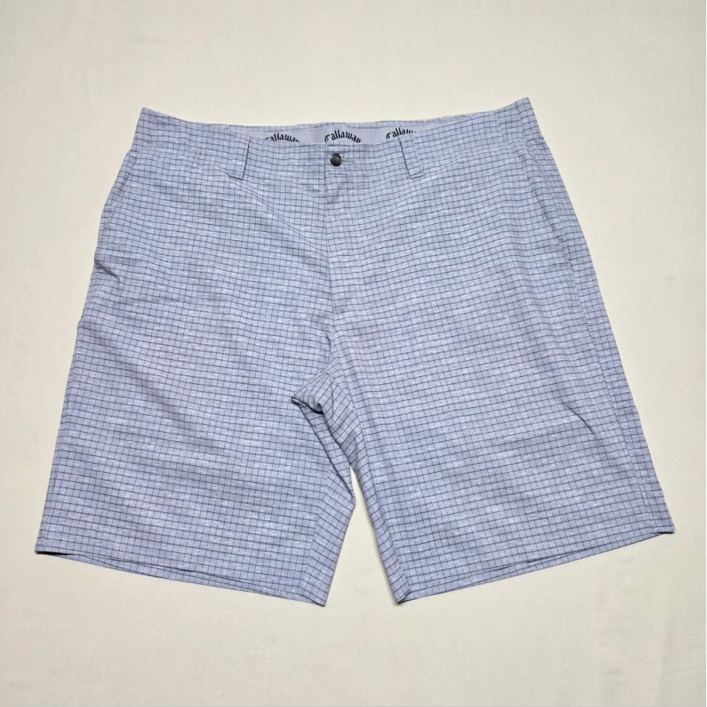 Callaway Men Gray Plaid Sports Shorts Size 38 Lightweight Activewear Flat Front